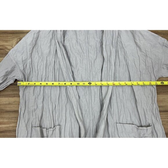 Eileen Fisher Gray Crinkle Crepe Draped Open Cardigan Jacket w Pockets Size L - Picture 6 of 7